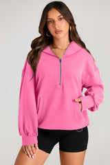 Bonbon Solid Kangaroo Pocket Half Zipper Oversized Hoodie Sweatshirts & Hoodies JT's Designer Fashion