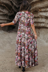 Brown Mesh Leopard Floral Reversible V Neck Short Sleeve Dress Dresses JT's Designer Fashion