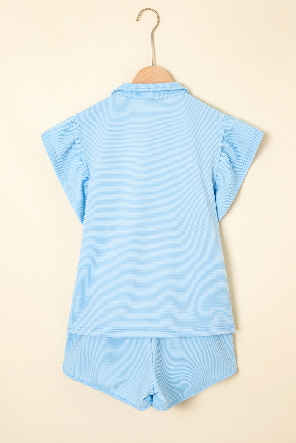 Beau Blue Striped Detail Flutter Sleeve Zipped Collar Short Set Short Sets JT's Designer Fashion