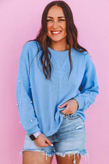 Myosotis Pearled Sleeves Drop Shoulder Round Neck Pullover Sweatshirt Sweatshirts & Hoodies JT's Designer Fashion