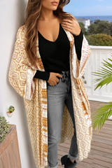 Yellow Bohemian Geometric Printed Loose Sleeve Long Kimono Kimonos JT's Designer Fashion
