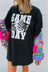 Black GAME DAY Checkerboard Rugby Football Helmet T Shirt Graphic Tees JT's Designer Fashion