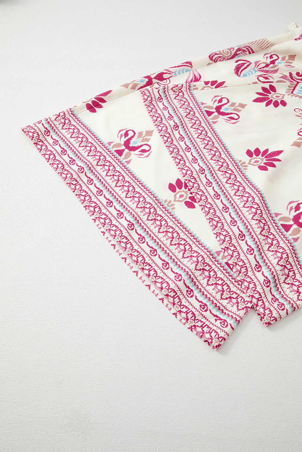 Rose Boho Printed Shirred High Waist Flowy Wide Leg Pants Pants & Culotte JT's Designer Fashion