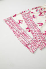 Rose Boho Printed Shirred High Waist Flowy Wide Leg Pants Pants & Culotte JT's Designer Fashion