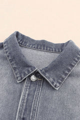 Gray Chest Pockets Drop Shoulder Loose Denim Jacket Denim Jackets JT's Designer Fashion