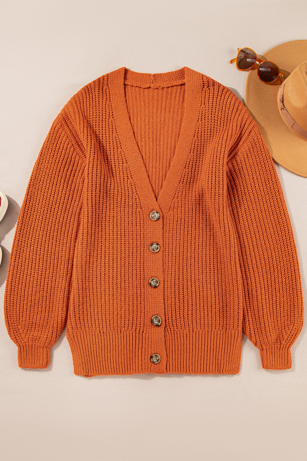 Gold Flame Button Front V Neck Chunky Cardigan Sweater Cardigans JT's Designer Fashion