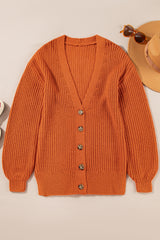 Gold Flame Button Front V Neck Chunky Cardigan Sweater Cardigans JT's Designer Fashion