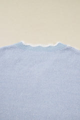 Gray Fuzzy Flower Scalloped V Neck Plus Sweater Plus Size Sweaters & Cardigans JT's Designer Fashion