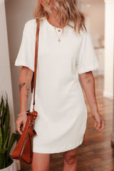 White Drop Shoulder Crew Neck Shift T Shirt Dress T Shirt Dresses JT's Designer Fashion