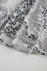 Black Sleeveless Leather Bustier Patchwork Paisley Floral Chiffon Dress Mini Dresses JT's Designer Fashion