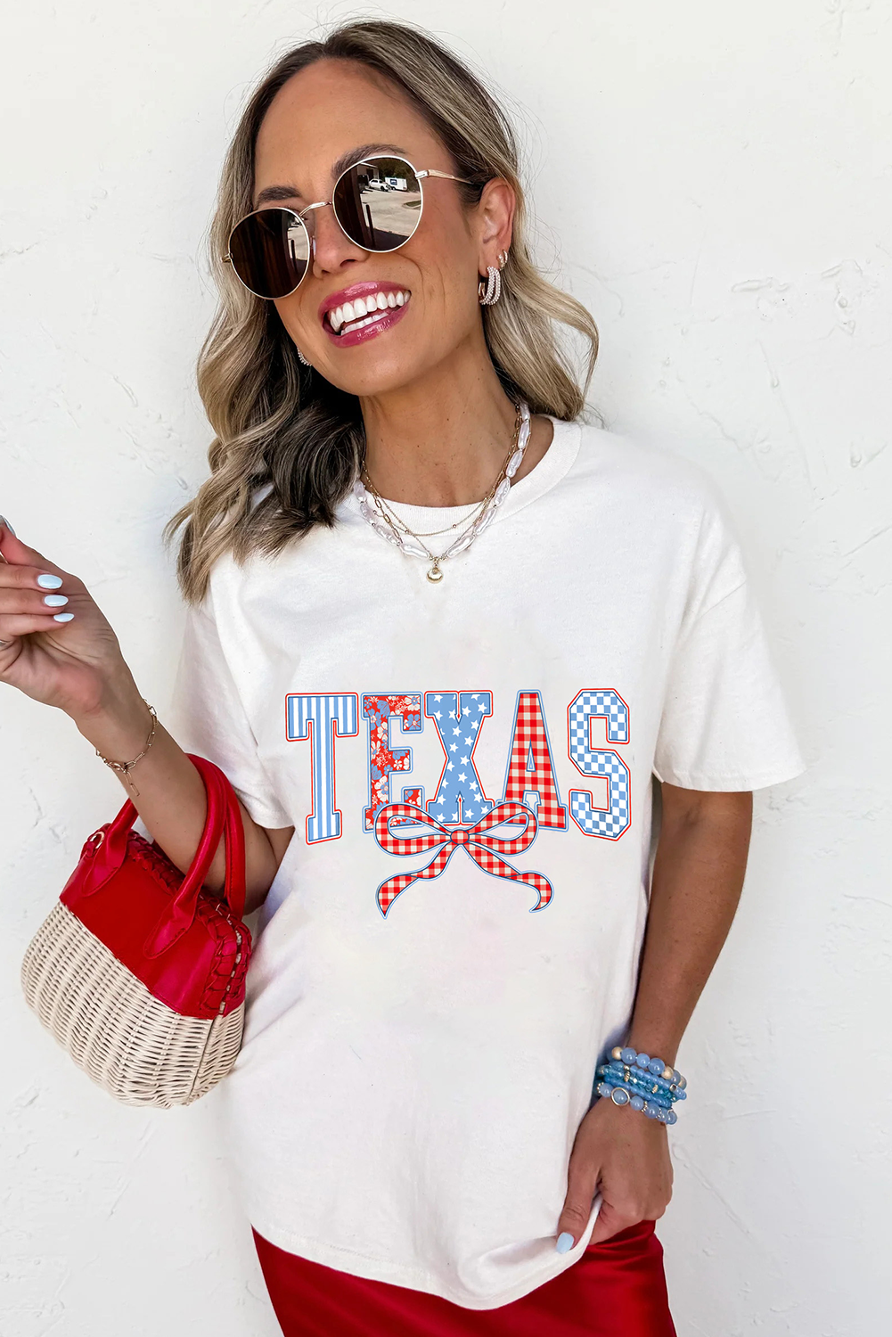 White Independence Day TEXAS Bow Printed T Shirt Graphic Tees JT's Designer Fashion
