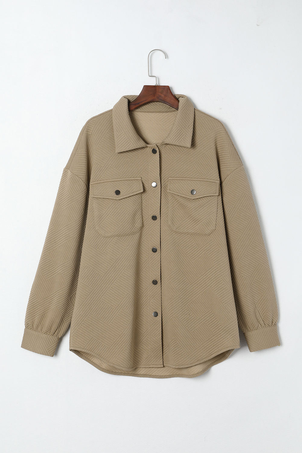 Khaki Solid Textured Flap Pocket Buttoned Shacket Jackets JT's Designer Fashion