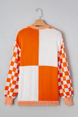Orange Checkered Open Front Drop Shoulder Cardigan Cardigans JT's Designer Fashion
