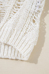 White Cut Out Crochet Crew Neck Loose Fit Sweater Sweaters JT's Designer Fashion