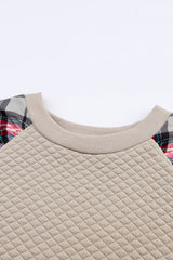 Apricot Plaid Raglan Sleeve Sweatshirt Sweatshirts & Hoodies JT's Designer Fashion