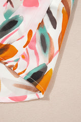 Yellow Abstract Print Drawstring Frilled V Neck 3/4 Sleeve Blouse Blouses & Shirts JT's Designer Fashion