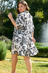 Black Floral Print Tiered Frilled Half Sleeve Plus Size Mini Dress Plus Size Mini Dresses JT's Designer Fashion