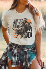 White AND THEY CALL THE THING RODEO Graphic Crewneck Tee Graphic Tees JT's Designer Fashion