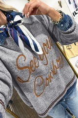 Light Grey See You Cowboy Embroidered Western Graphic Sweater Light Grey 52%Viscose+26%Polyester+22%Polyamide Sweaters JT's Designer Fashion