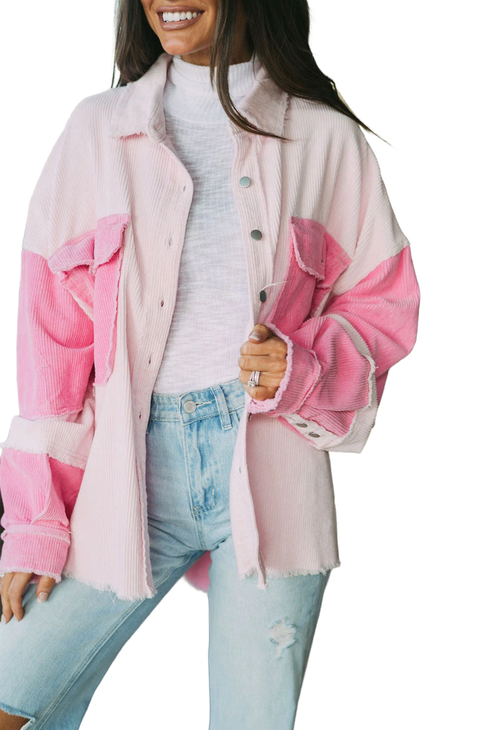 Delicacy Two-tone Color Exposed Seam Corduroy Shacket Jackets JT's Designer Fashion