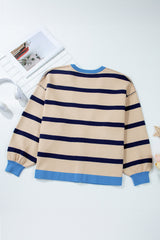 White Colorblock Drop Shoulder Buttoned Loose Cardigan Cardigans JT's Designer Fashion