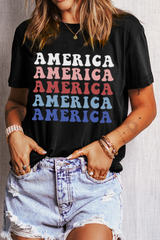 Black Colorful AMERICA Print Crewneck Patriotic T Shirt Graphic Tees JT's Designer Fashion