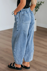 Myosotis Large Patch Pocket Drawstring Paperbag Waist Barrel Jeans Jeans JT's Designer Fashion
