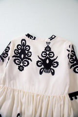 Beige Western Pattern Print Tasseled Notch V Neck Mini Dress Mini Dresses JT's Designer Fashion