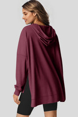 Red Dahlia Waffle Knit Fleece Lined High Low Oversized Hoodie Sweatshirts & Hoodies JT's Designer Fashion