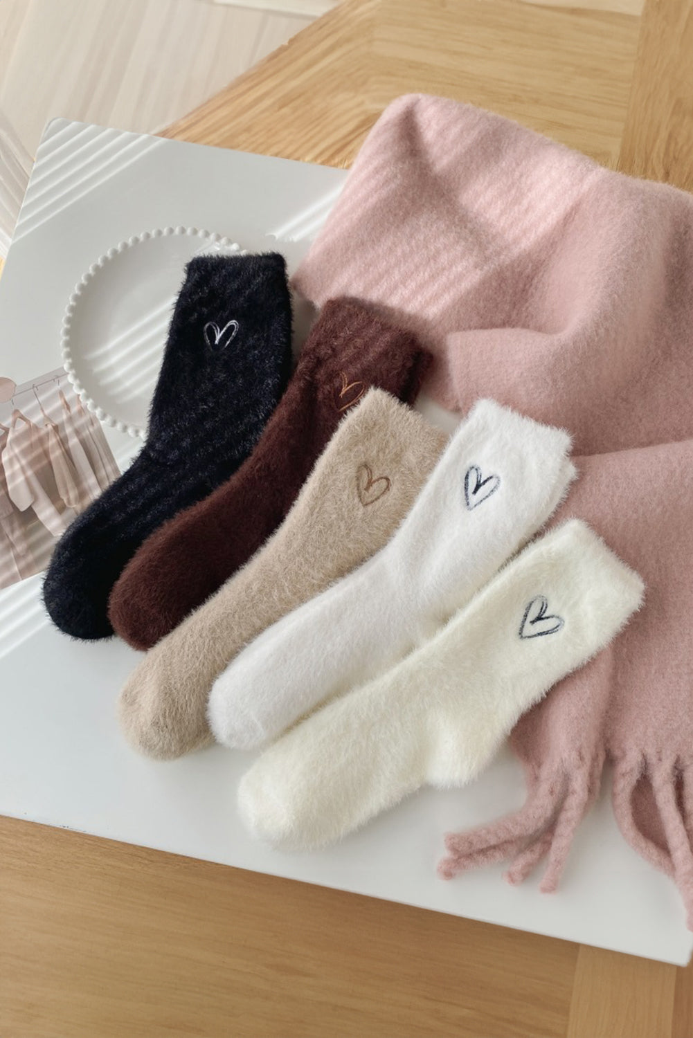 White Heart Embroidered Soft Thick Crew Socks Socks JT's Designer Fashion