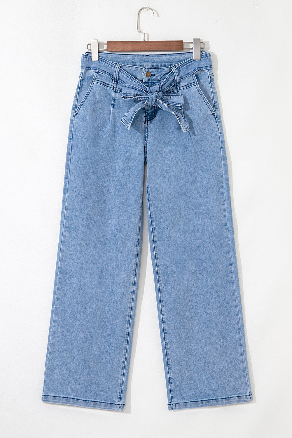 Beau Blue Western Washed Bow Knot Sash Wide Leg Jeans Jeans JT's Designer Fashion