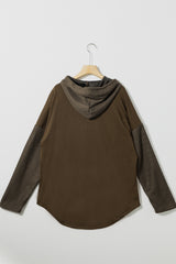 Dark Brown Button Up Contrast Knitted Sleeves Hooded Jacket Jackets JT's Designer Fashion