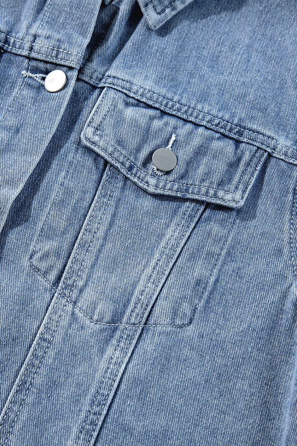 Beau Blue Ruffle Raw Hem Flap Pockets Denim Jacket Denim Jackets JT's Designer Fashion