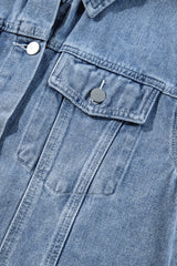 Beau Blue Ruffle Raw Hem Flap Pockets Denim Jacket Denim Jackets JT's Designer Fashion