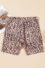 Khaki Leopard Print Ribbed Textured Knit Biker Shorts Casual Shorts JT's Designer Fashion