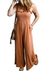 Dusty Pink Ruffled Shirred Wide Leg Sleeveless Jumpsuit Bottoms JT's Designer Fashion