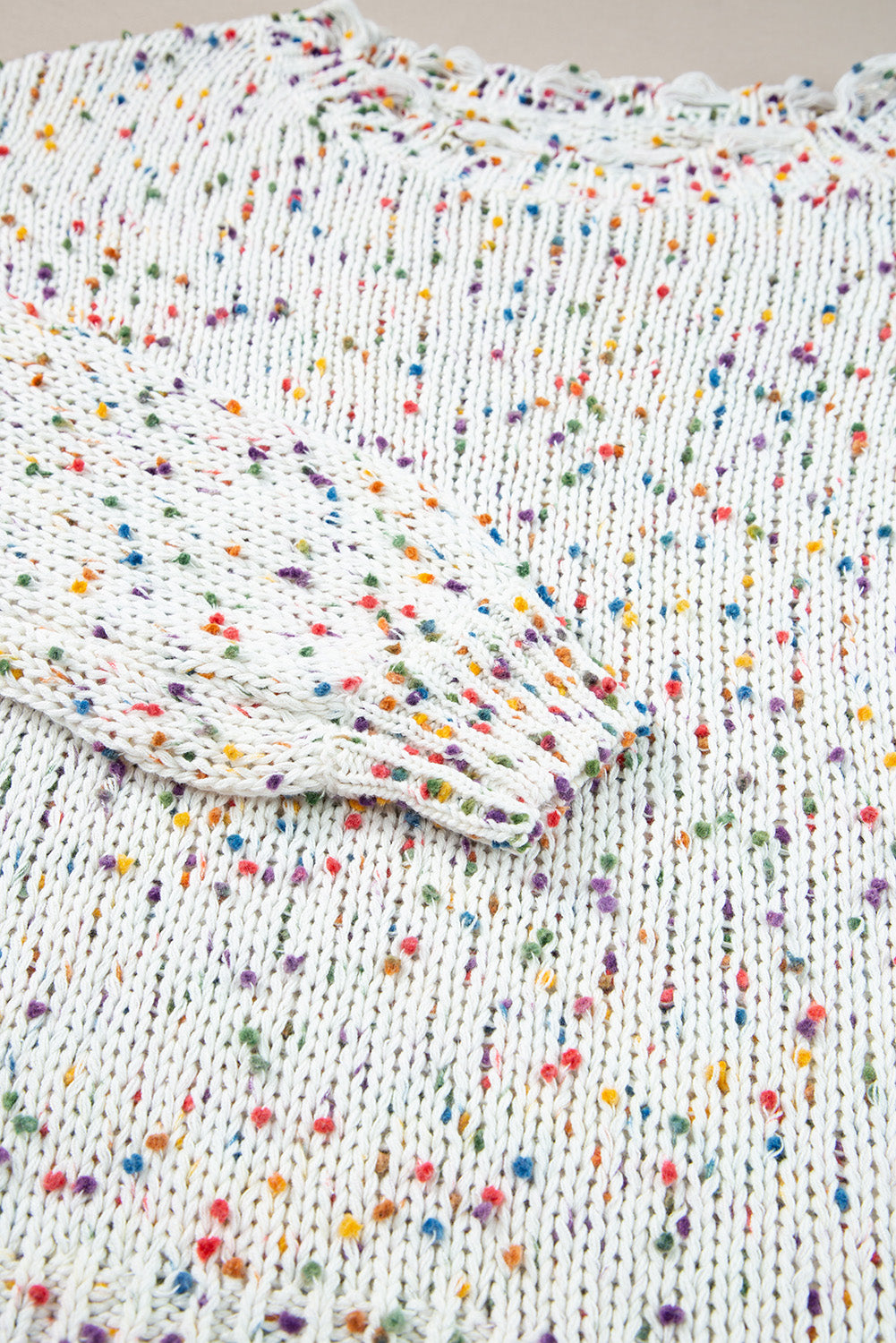 White Colorful Confetti Distressed Knit Sweater Sweaters JT's Designer Fashion