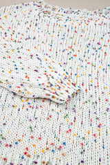White Colorful Confetti Distressed Knit Sweater Sweaters JT's Designer Fashion