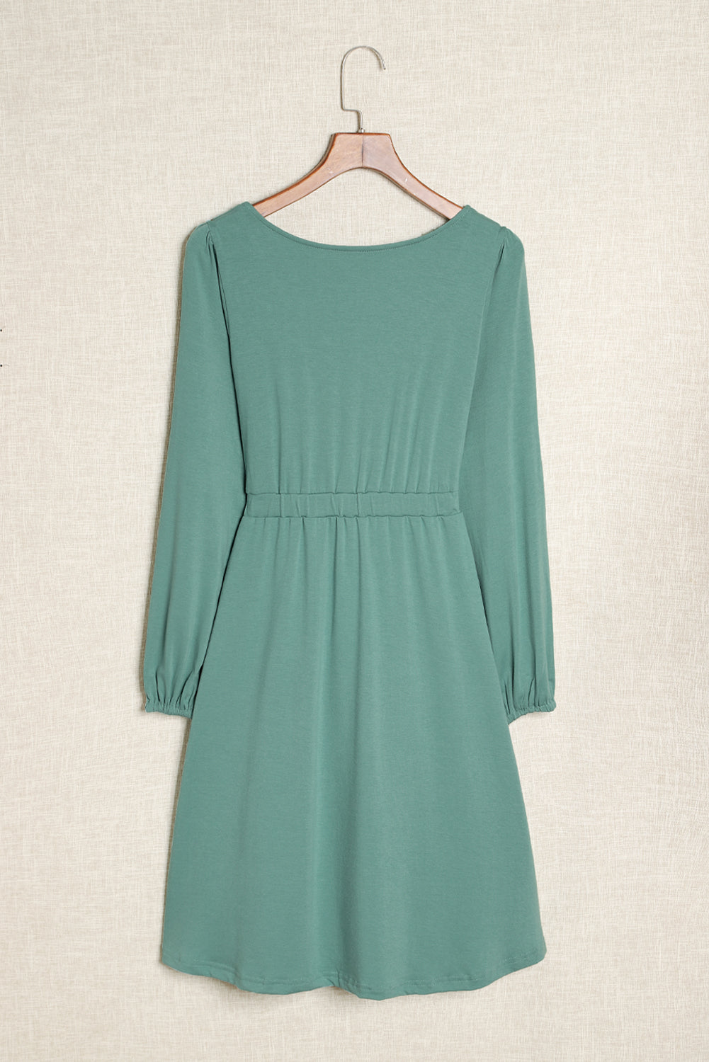 Green Button Up High Waist Long Sleeve Dress Midi Dresses JT's Designer Fashion