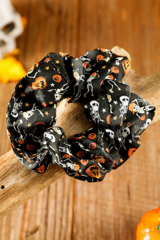 Black Halloween Pattern Print Hair Scrunchie Headwear JT's Designer Fashion