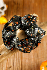 Black Halloween Pattern Print Hair Scrunchie Headwear JT's Designer Fashion