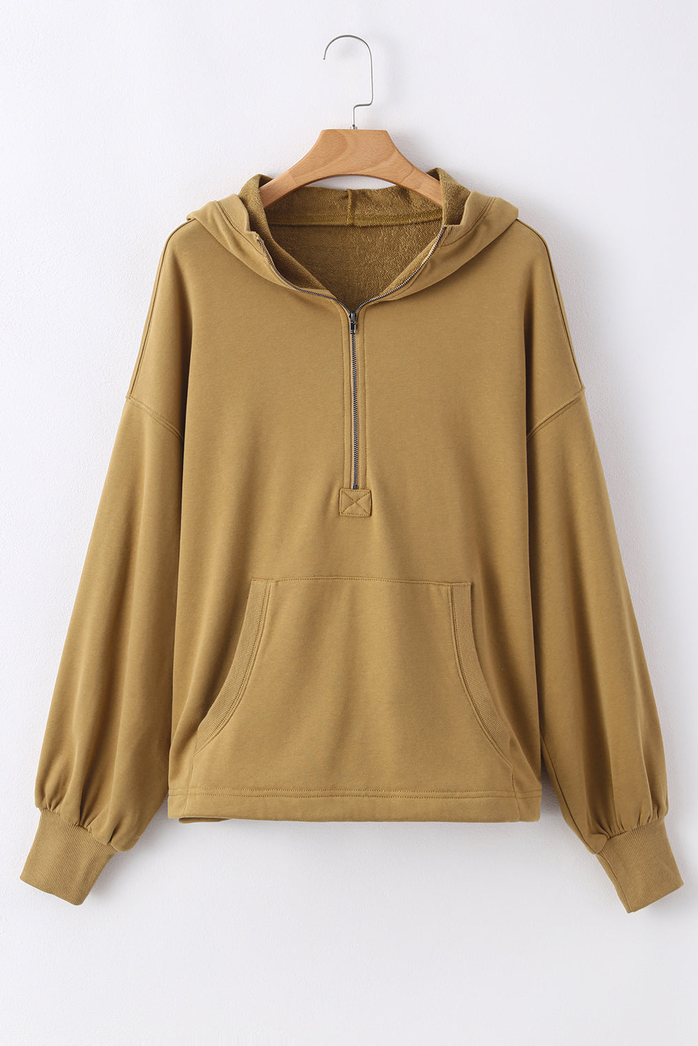 Brown Solid Kangaroo Pocket Half Zipper Oversized Hoodie Sweatshirts & Hoodies JT's Designer Fashion