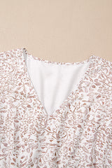 White Floral V Neck Ruffled Short Sleeve Plus Size Dress Plus Size Mini Dresses JT's Designer Fashion