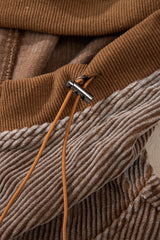 Chestnut Half Zipper Kangaroo Pocket Drawstring Corduroy Hoodie Sweatshirts & Hoodies JT's Designer Fashion