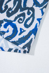 Blue Bohemian Print Embroidered V Neckline Detail Long Sleeve Shirt Blouses & Shirts JT's Designer Fashion