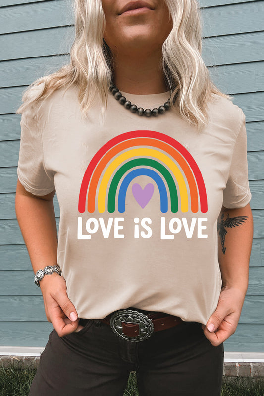 Khaki Love is Love Rainbow Heart Printed Cotton Blend T Shirt Graphic Tees JT's Designer Fashion