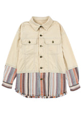 Button Up Pockets Striped Color Block Corduroy Jacket Jackets JT's Designer Fashion