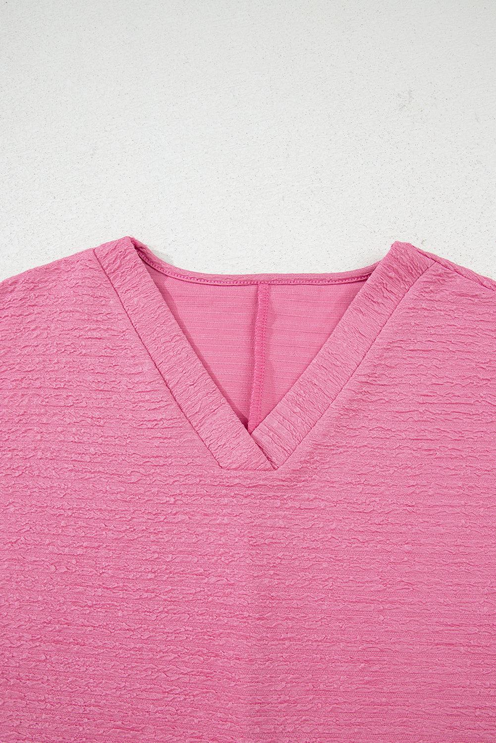 Pink Textured V Neck T Shirt and Shorts Set Short Sets JT's Designer Fashion