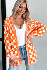 Orange Checkered Open Front Drop Shoulder Cardigan Cardigans JT's Designer Fashion