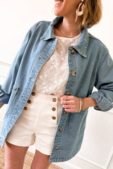 Dusk Blue Slit Buttons Pocketed Denim Jacket Denim Jackets JT's Designer Fashion